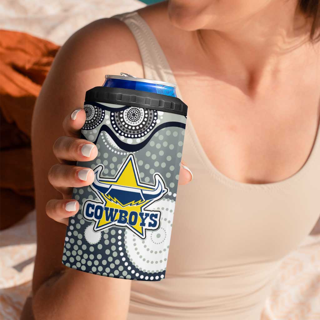 North Queensland Cowboys 4 in 1 Can Cooler Tumbler Aboriginal Dot Pattern - Rugby Mascot Heritage Pride
