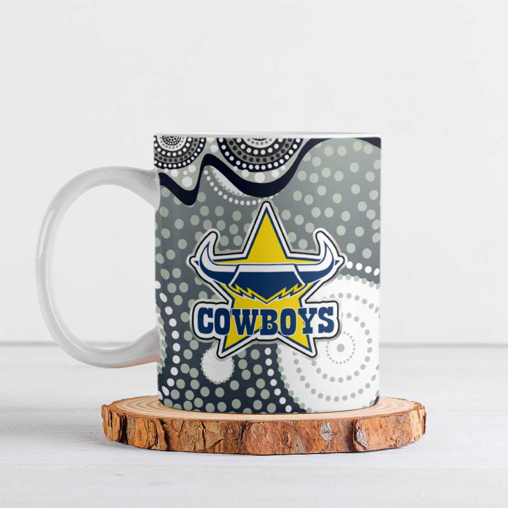 North Queensland Cowboys Ceramic Mug Aboriginal Dot Pattern - Rugby Mascot Heritage Pride