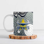North Queensland Cowboys Ceramic Mug Aboriginal Dot Pattern - Rugby Mascot Heritage Pride