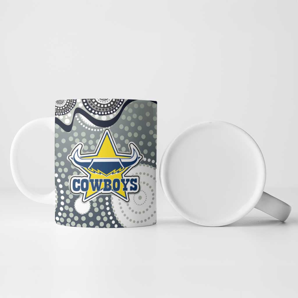 North Queensland Cowboys Ceramic Mug Aboriginal Dot Pattern - Rugby Mascot Heritage Pride