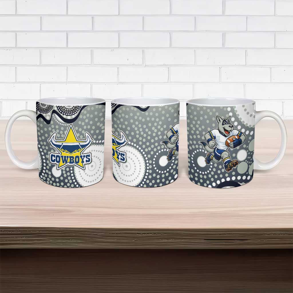 North Queensland Cowboys Ceramic Mug Aboriginal Dot Pattern - Rugby Mascot Heritage Pride