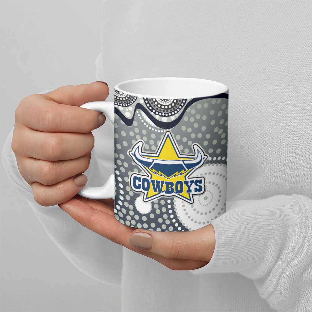 North Queensland Cowboys Ceramic Mug Aboriginal Dot Pattern - Rugby Mascot Heritage Pride
