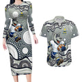 North Queensland Cowboys Couples Matching Long Sleeve Bodycon Dress and Hawaiian Shirt Aboriginal Dot Pattern - Rugby Mascot Heritage Pride