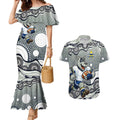 North Queensland Cowboys Couples Matching Mermaid Dress and Hawaiian Shirt Aboriginal Dot Pattern - Rugby Mascot Heritage Pride