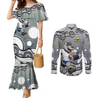North Queensland Cowboys Couples Matching Mermaid Dress and Long Sleeve Button Shirt Aboriginal Dot Pattern - Rugby Mascot Heritage Pride