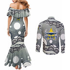 North Queensland Cowboys Couples Matching Mermaid Dress and Long Sleeve Button Shirt Aboriginal Dot Pattern - Rugby Mascot Heritage Pride