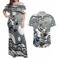 North Queensland Cowboys Couples Matching Off Shoulder Maxi Dress and Hawaiian Shirt Aboriginal Dot Pattern - Rugby Mascot Heritage Pride