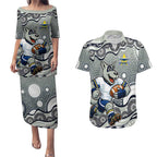 North Queensland Cowboys Couples Matching Puletasi and Hawaiian Shirt Aboriginal Dot Pattern - Rugby Mascot Heritage Pride