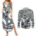 North Queensland Cowboys Couples Matching Summer Maxi Dress and Long Sleeve Button Shirt Aboriginal Dot Pattern - Rugby Mascot Heritage Pride