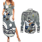 North Queensland Cowboys Couples Matching Summer Maxi Dress and Long Sleeve Button Shirt Aboriginal Dot Pattern - Rugby Mascot Heritage Pride
