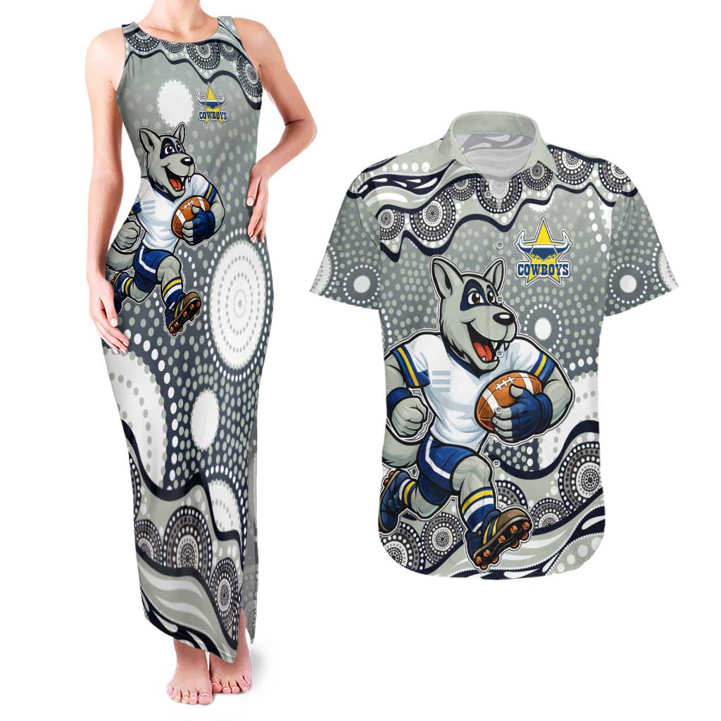 North Queensland Cowboys Couples Matching Tank Maxi Dress and Hawaiian Shirt Aboriginal Dot Pattern - Rugby Mascot Heritage Pride