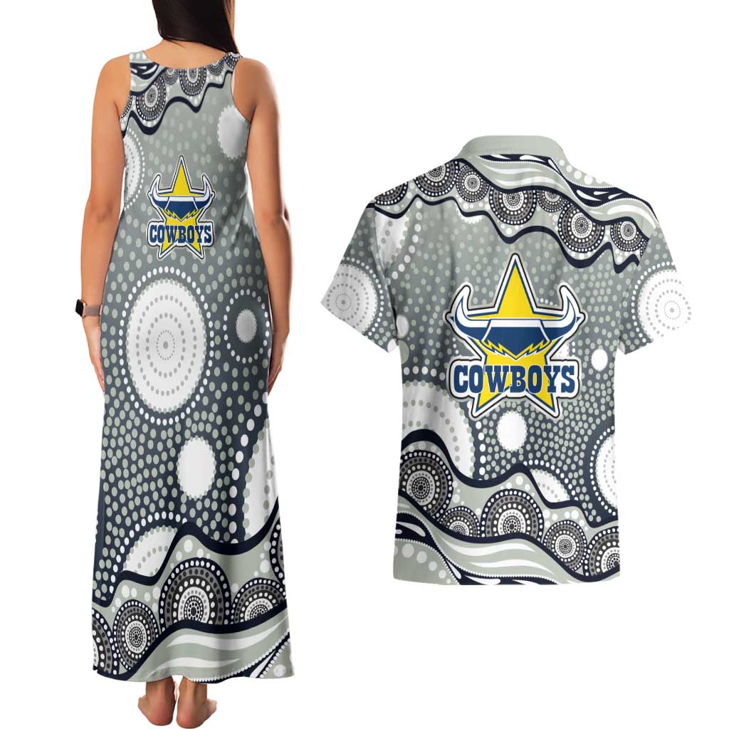 North Queensland Cowboys Couples Matching Tank Maxi Dress and Hawaiian Shirt Aboriginal Dot Pattern - Rugby Mascot Heritage Pride