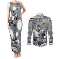 North Queensland Cowboys Couples Matching Tank Maxi Dress and Long Sleeve Button Shirt Aboriginal Dot Pattern - Rugby Mascot Heritage Pride