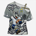 North Queensland Cowboys Cross Shoulder Shirt Aboriginal Dot Pattern - Rugby Mascot Heritage Pride