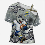 North Queensland Cowboys Cross Shoulder Shirt Aboriginal Dot Pattern - Rugby Mascot Heritage Pride
