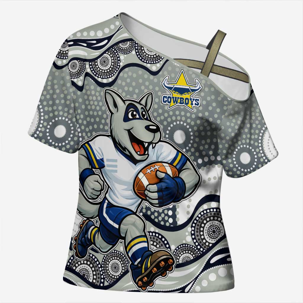 North Queensland Cowboys Cross Shoulder Shirt Aboriginal Dot Pattern - Rugby Mascot Heritage Pride