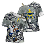 North Queensland Cowboys Cross Shoulder Shirt Aboriginal Dot Pattern - Rugby Mascot Heritage Pride