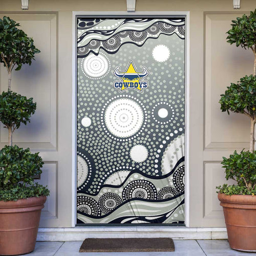 North Queensland Cowboys Door Cover Aboriginal Dot Pattern - Rugby Mascot Heritage Pride