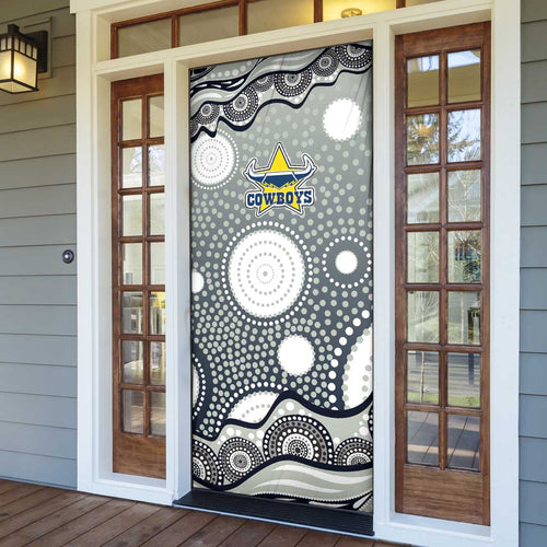 North Queensland Cowboys Door Cover Aboriginal Dot Pattern - Rugby Mascot Heritage Pride