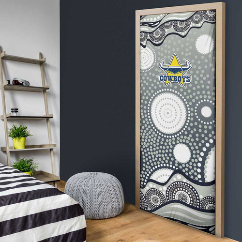 North Queensland Cowboys Door Cover Aboriginal Dot Pattern - Rugby Mascot Heritage Pride