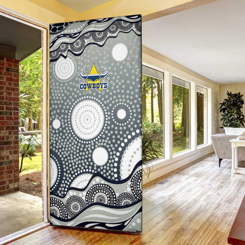 North Queensland Cowboys Door Cover Aboriginal Dot Pattern - Rugby Mascot Heritage Pride