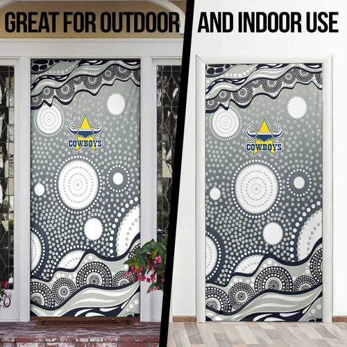 North Queensland Cowboys Door Cover Aboriginal Dot Pattern - Rugby Mascot Heritage Pride