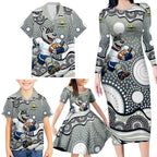 North Queensland Cowboys Family Matching Long Sleeve Bodycon Dress and Hawaiian Shirt Aboriginal Dot Pattern - Rugby Mascot Heritage Pride