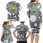 North Queensland Cowboys Family Matching Long Sleeve Bodycon Dress and Hawaiian Shirt Aboriginal Dot Pattern - Rugby Mascot Heritage Pride