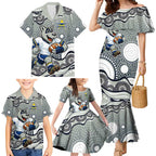North Queensland Cowboys Family Matching Mermaid Dress and Hawaiian Shirt Aboriginal Dot Pattern - Rugby Mascot Heritage Pride