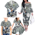North Queensland Cowboys Family Matching Off The Shoulder Long Sleeve Dress and Hawaiian Shirt Aboriginal Dot Pattern - Rugby Mascot Heritage Pride