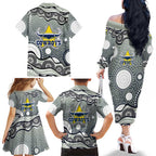 North Queensland Cowboys Family Matching Off The Shoulder Long Sleeve Dress and Hawaiian Shirt Aboriginal Dot Pattern - Rugby Mascot Heritage Pride