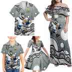 North Queensland Cowboys Family Matching Off Shoulder Maxi Dress and Hawaiian Shirt Aboriginal Dot Pattern - Rugby Mascot Heritage Pride