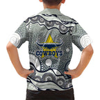 North Queensland Cowboys Family Matching Off Shoulder Maxi Dress and Hawaiian Shirt Aboriginal Dot Pattern - Rugby Mascot Heritage Pride