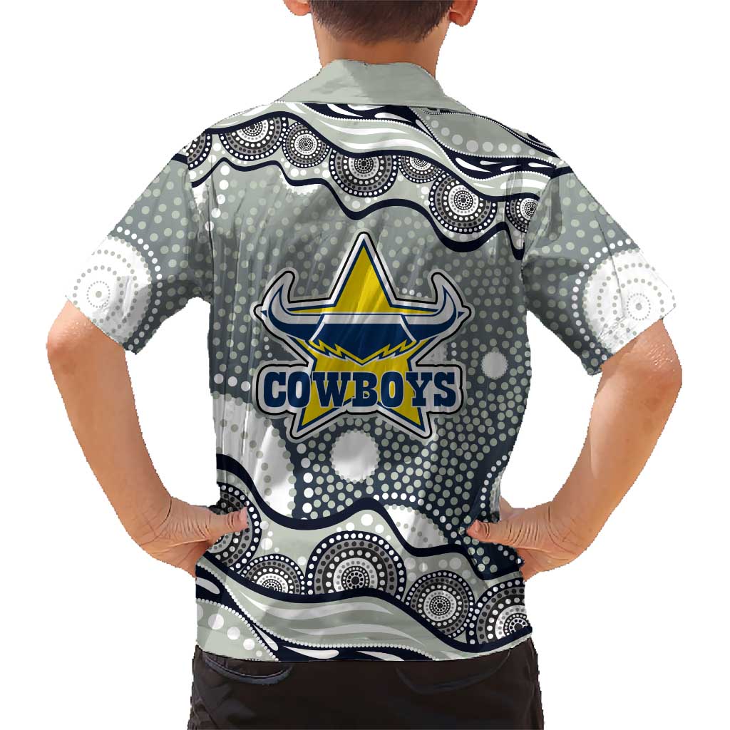 North Queensland Cowboys Family Matching Off Shoulder Maxi Dress and Hawaiian Shirt Aboriginal Dot Pattern - Rugby Mascot Heritage Pride