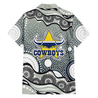 North Queensland Cowboys Family Matching Off Shoulder Maxi Dress and Hawaiian Shirt Aboriginal Dot Pattern - Rugby Mascot Heritage Pride