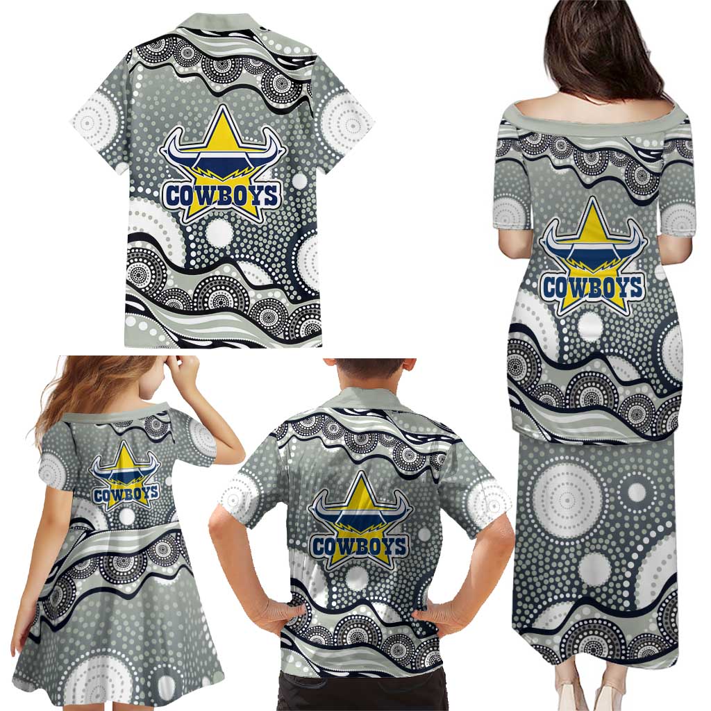 North Queensland Cowboys Family Matching Puletasi and Hawaiian Shirt Aboriginal Dot Pattern - Rugby Mascot Heritage Pride
