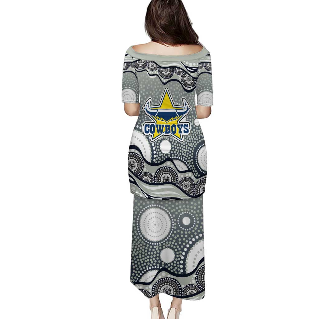 North Queensland Cowboys Family Matching Puletasi and Hawaiian Shirt Aboriginal Dot Pattern - Rugby Mascot Heritage Pride