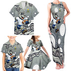 North Queensland Cowboys Family Matching Tank Maxi Dress and Hawaiian Shirt Aboriginal Dot Pattern - Rugby Mascot Heritage Pride