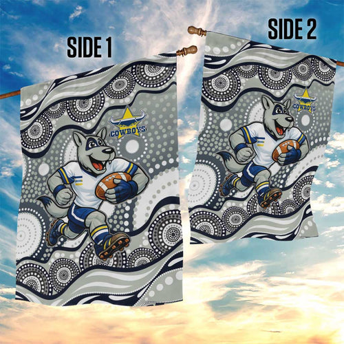 North Queensland Cowboys Garden Flag Aboriginal Dot Pattern - Rugby Mascot Heritage Pride