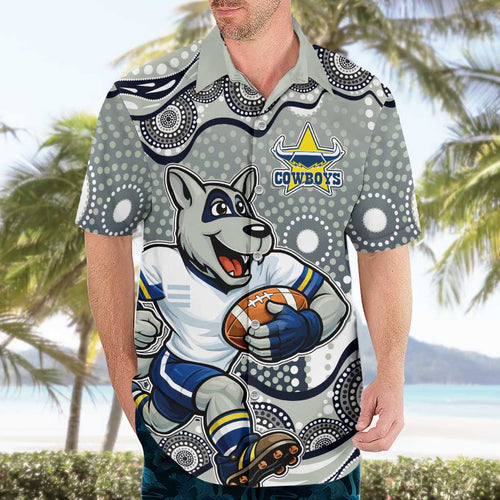 North Queensland Cowboys Hawaiian Shirt Aboriginal Dot Pattern - Rugby Mascot Heritage Pride