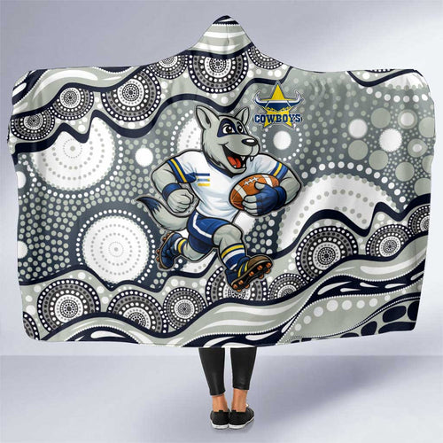 North Queensland Cowboys Hooded Blanket Aboriginal Dot Pattern - Rugby Mascot Heritage Pride