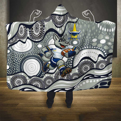 North Queensland Cowboys Hooded Blanket Aboriginal Dot Pattern - Rugby Mascot Heritage Pride