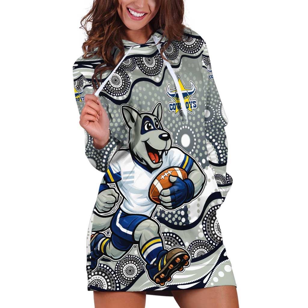North Queensland Cowboys Hoodie Dress Aboriginal Dot Pattern - Rugby Mascot Heritage Pride
