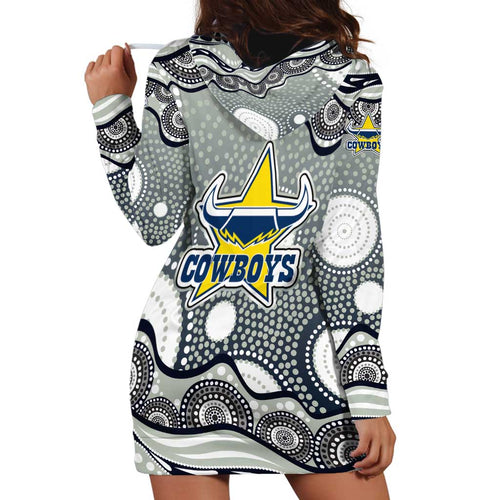 North Queensland Cowboys Hoodie Dress Aboriginal Dot Pattern - Rugby Mascot Heritage Pride
