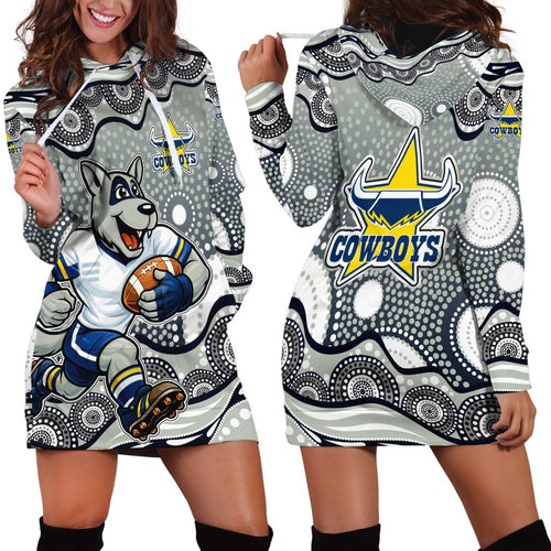 North Queensland Cowboys Hoodie Dress Aboriginal Dot Pattern - Rugby Mascot Heritage Pride