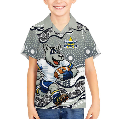 North Queensland Cowboys Kid Hawaiian Shirt Aboriginal Dot Pattern - Rugby Mascot Heritage Pride