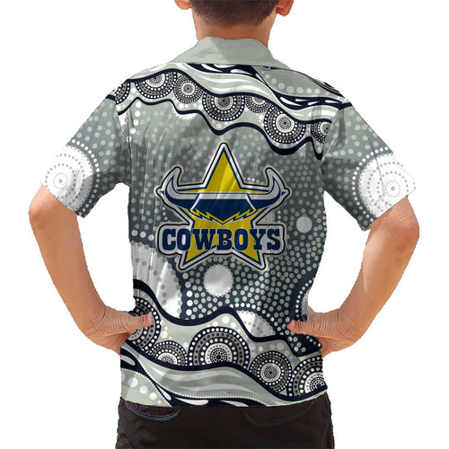 North Queensland Cowboys Kid Hawaiian Shirt Aboriginal Dot Pattern - Rugby Mascot Heritage Pride