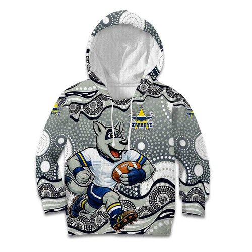 North Queensland Cowboys Kid Hoodie Aboriginal Dot Pattern - Rugby Mascot Heritage Pride