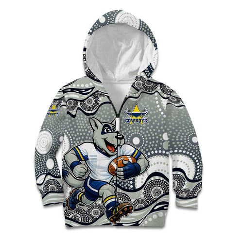 North Queensland Cowboys Kid Hoodie Aboriginal Dot Pattern - Rugby Mascot Heritage Pride
