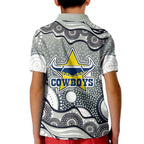 North Queensland Cowboys Kid Polo Shirt Aboriginal Dot Pattern - Rugby Mascot Heritage Pride